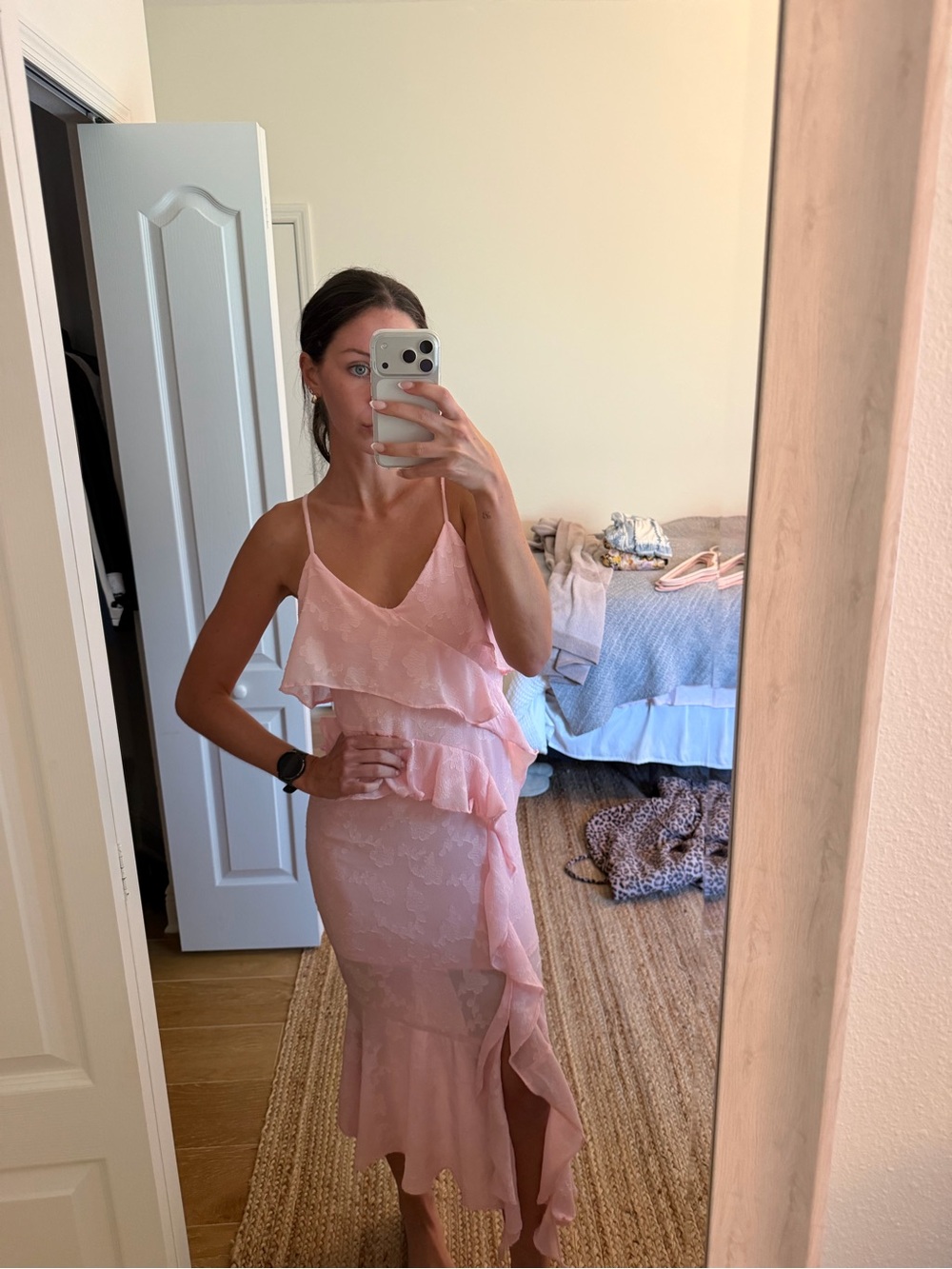 Pink Ruffled Tiered Slip Dress